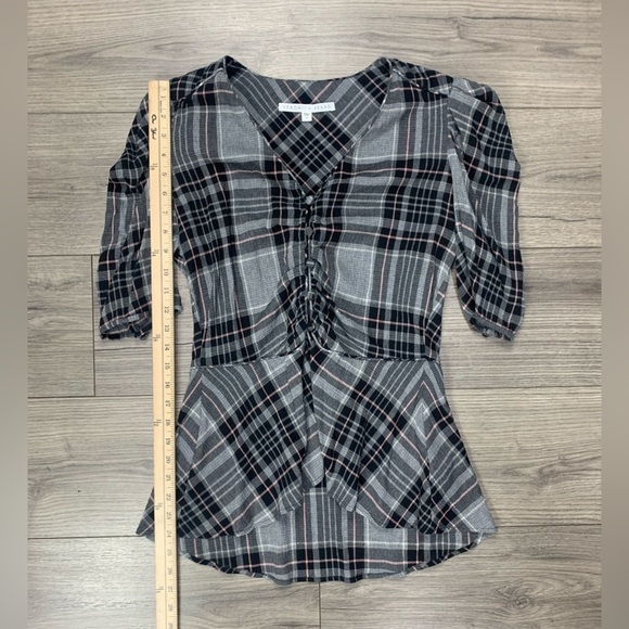 VERONICA BEARD Plaid Peplum Button Bodice Blouse Sz 6 - Picture 2 of 7